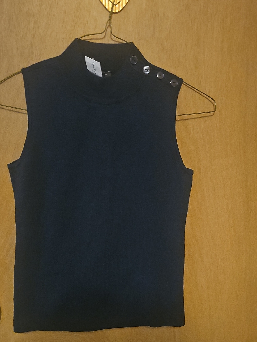 Sleeveless Mock Neck Button-Shoulder Top - Black